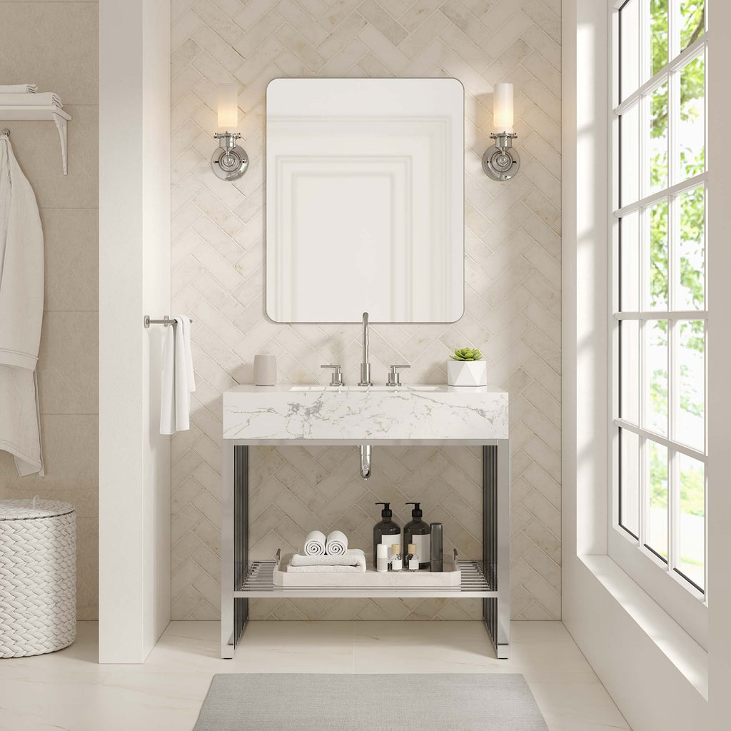 Gridiron 36" Bathroom Vanity - White Silver