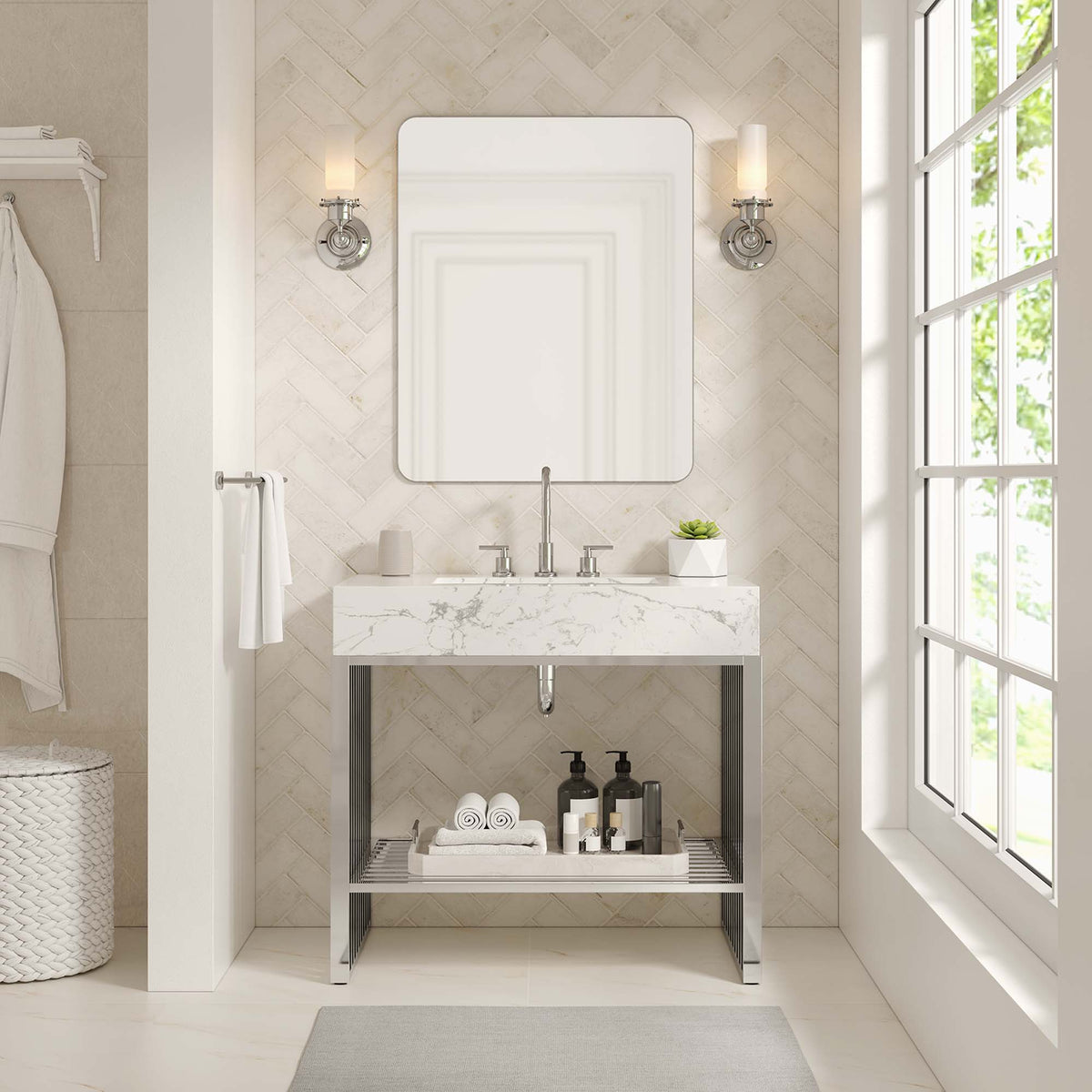 Gridiron 36" Bathroom Vanity - White Silver