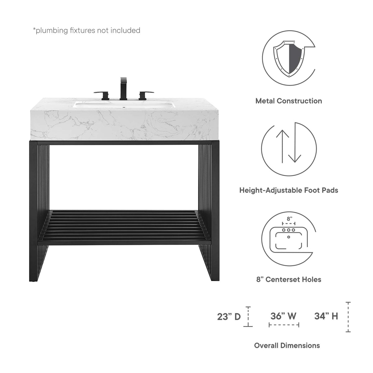 Gridiron 36" Bathroom Vanity - White Black