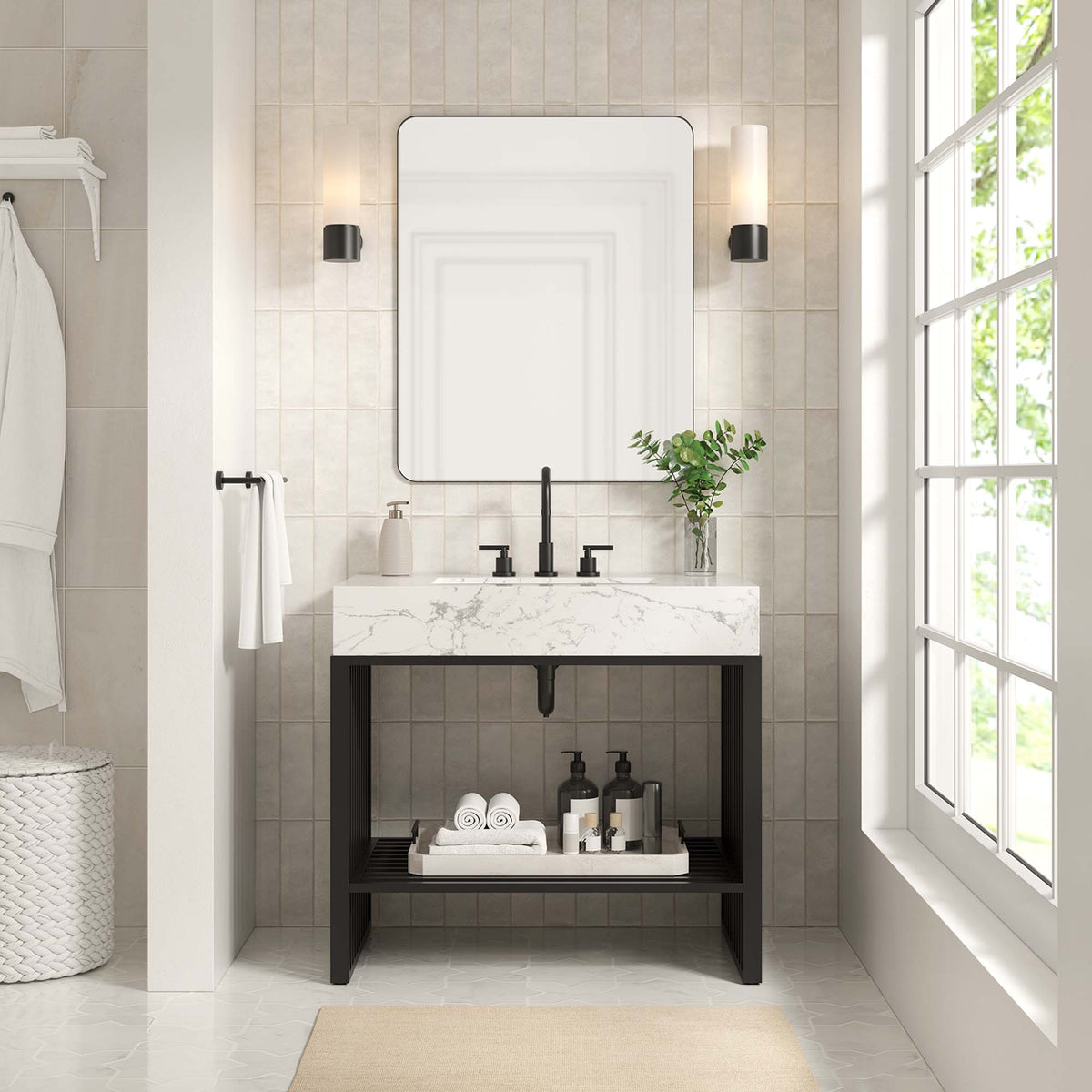 Gridiron 36" Bathroom Vanity - White Black