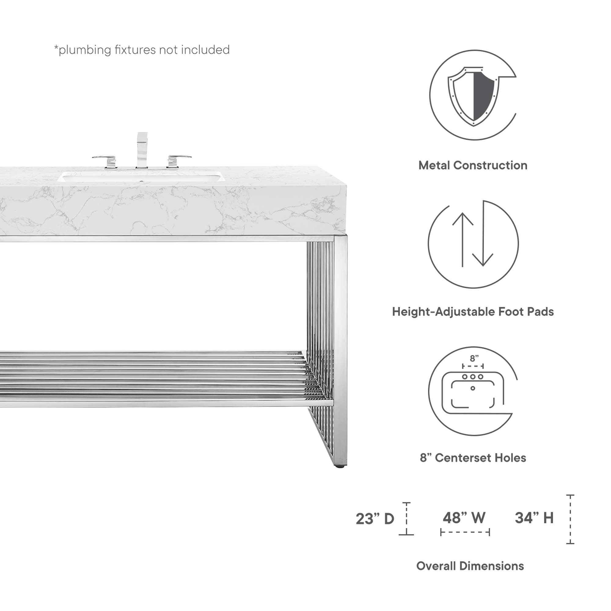 Gridiron 48" Bathroom Vanity - White Silver