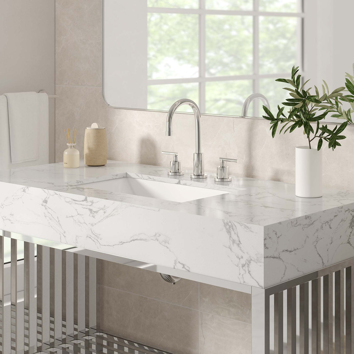 Gridiron 48" Bathroom Vanity - White Silver