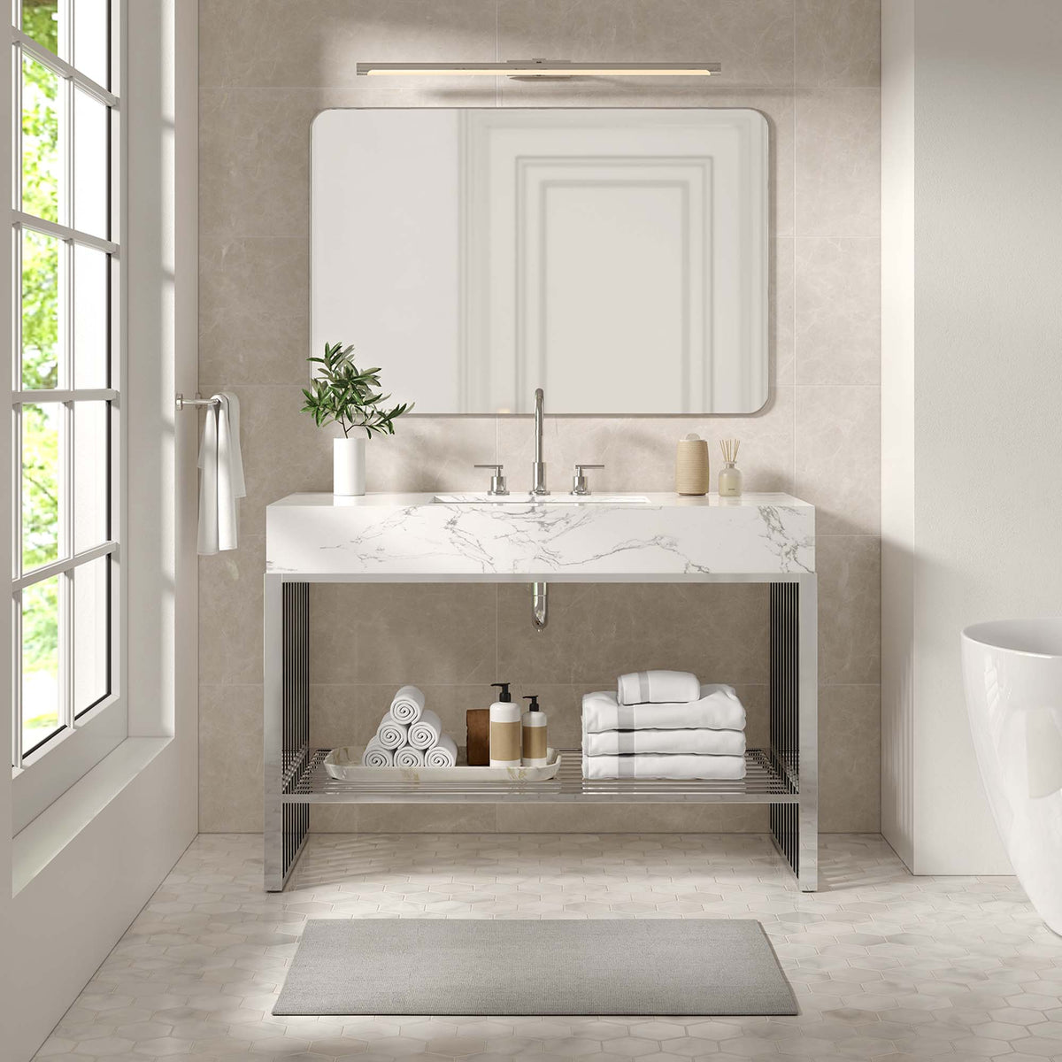 Gridiron 48" Bathroom Vanity - White Silver