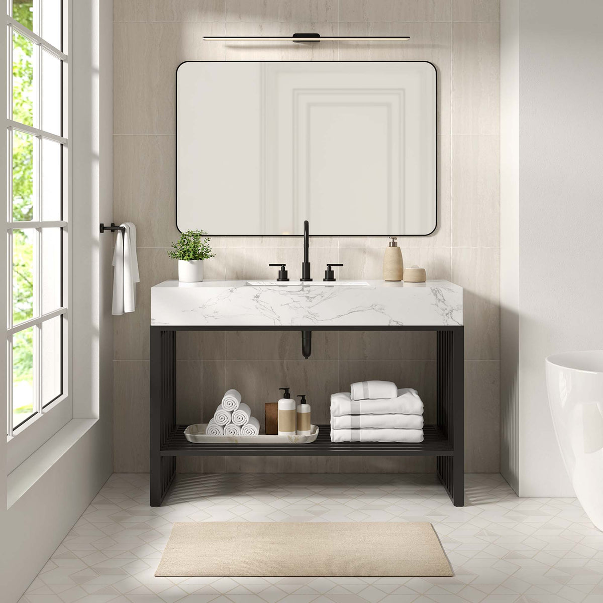 Gridiron 48" Bathroom Vanity - White Black