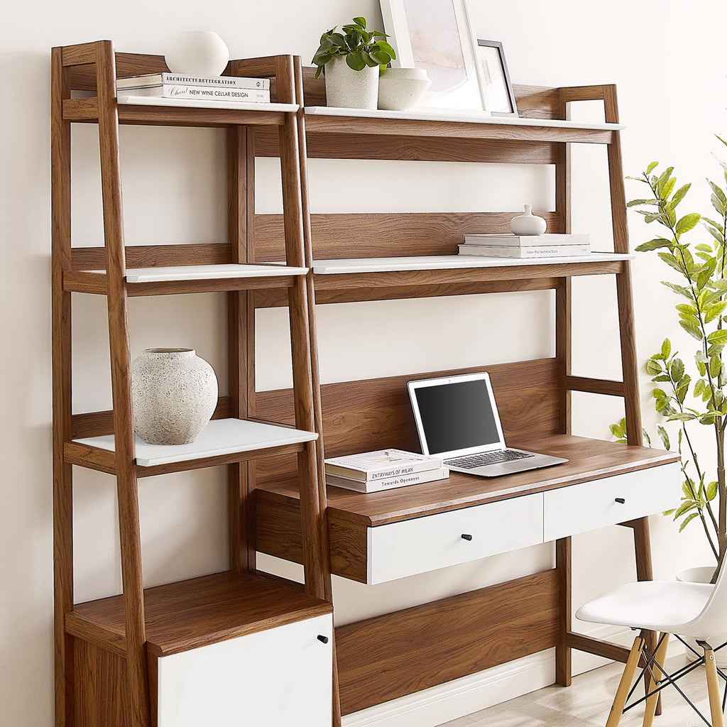 Bixby 2-Piece Wood Office Desk and Bookshelf - Walnut White (EEI-6111-WAL-WHI)