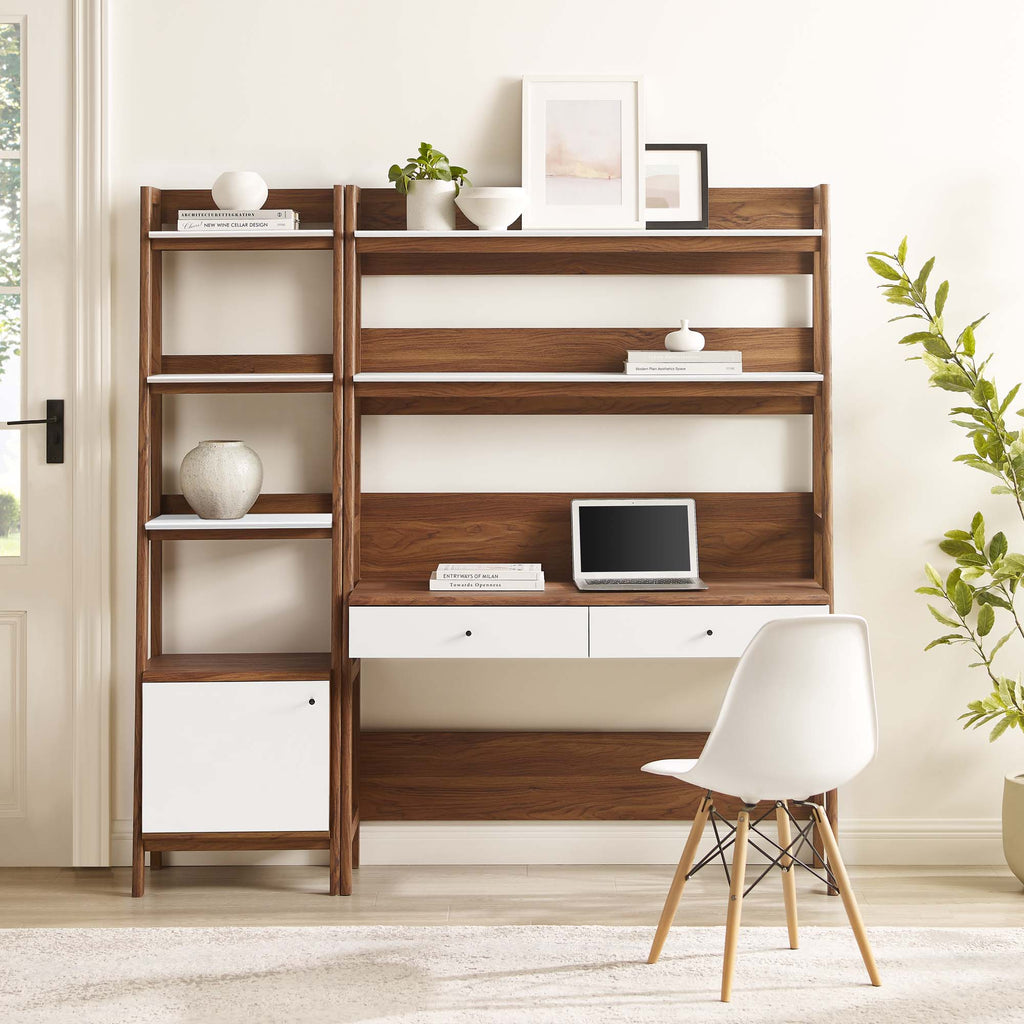 Bixby 2-Piece Wood Office Desk and Bookshelf - Walnut White (EEI-6111-WAL-WHI)