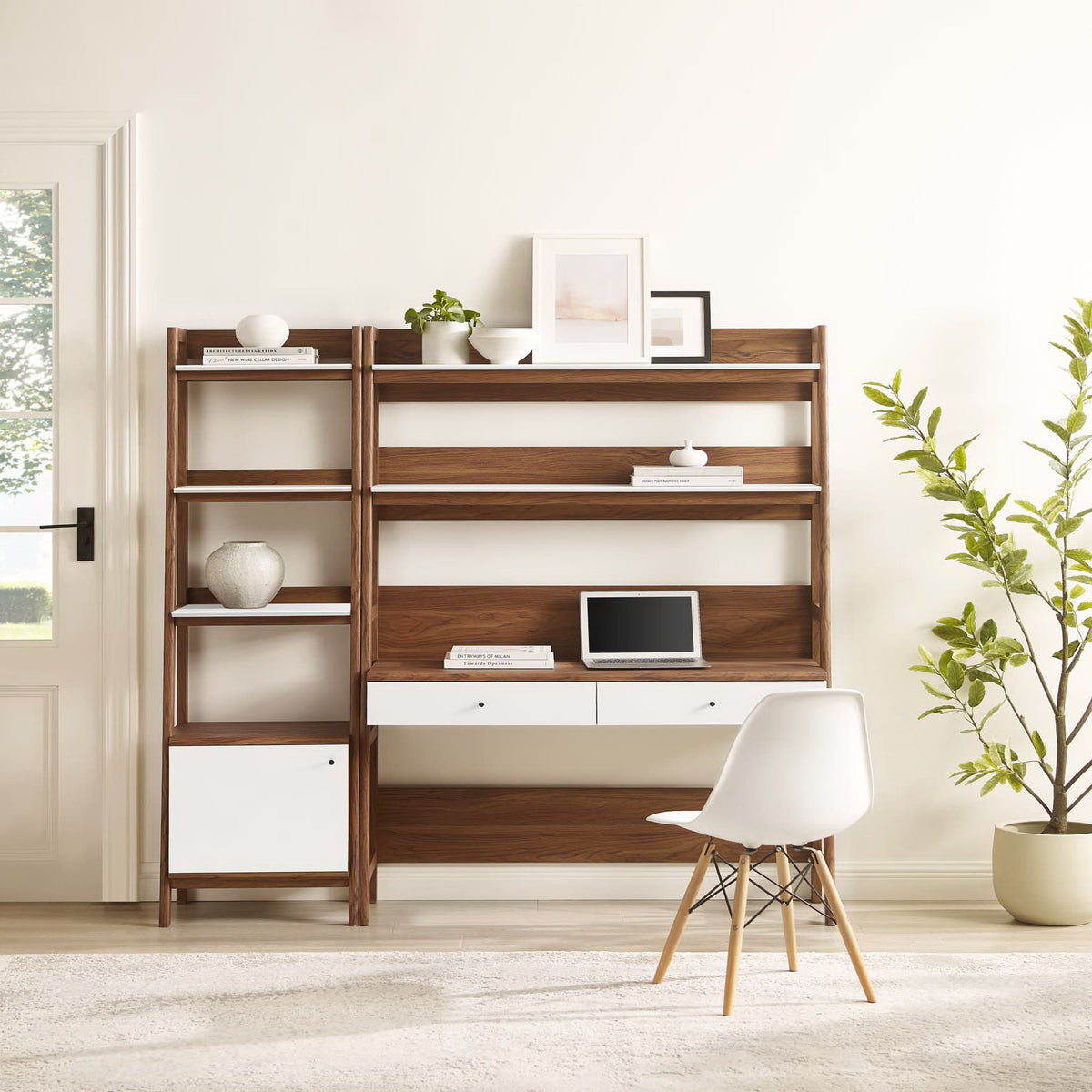 Bixby 2-Piece Wood Office Desk and Bookshelf - Walnut White (EEI-6111-WAL-WHI)