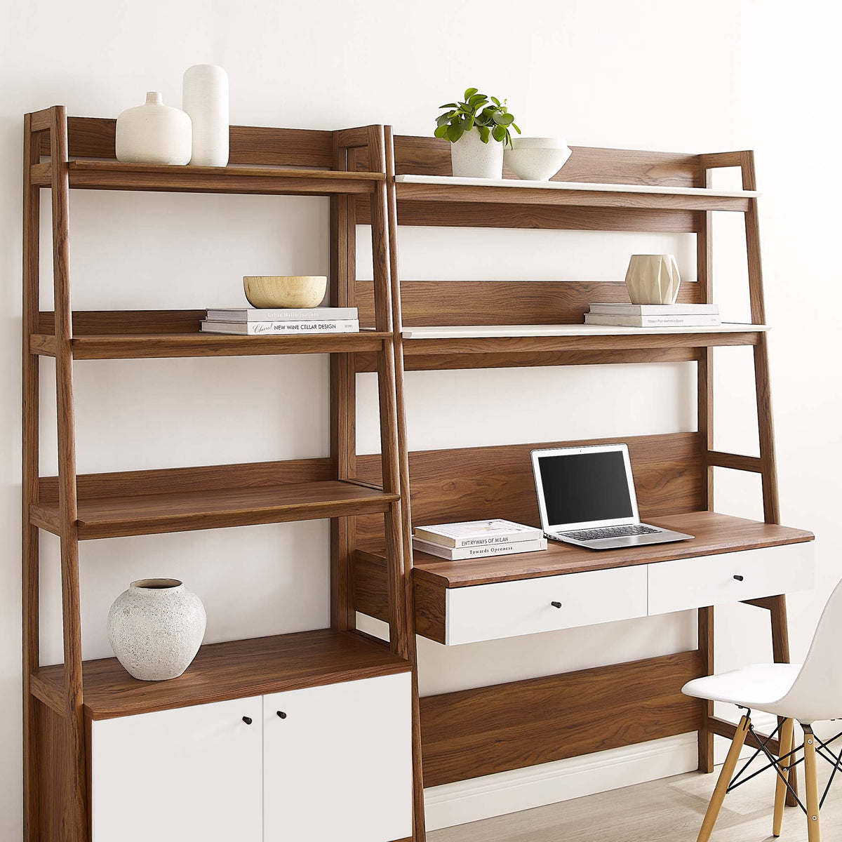 Bixby 2-Piece Wood Office Desk and Bookshelf - Walnut White (EEI-6112-WAL-WHI)