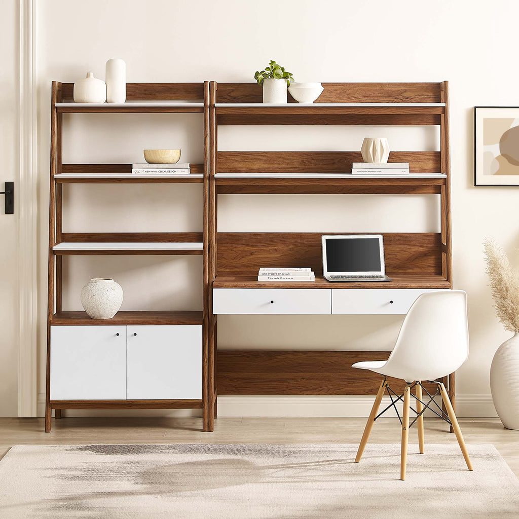 Bixby 2-Piece Wood Office Desk and Bookshelf - Walnut White (EEI-6112-WAL-WHI)