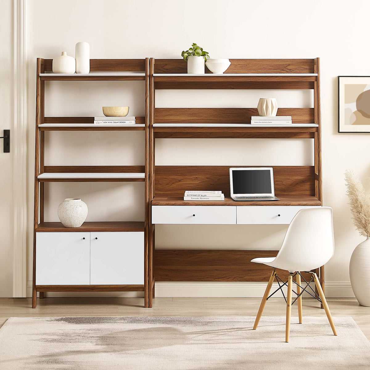 Bixby 2-Piece Wood Office Desk and Bookshelf - Walnut White (EEI-6112-WAL-WHI)
