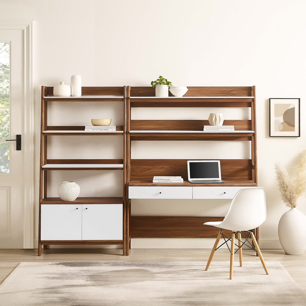 Bixby 2-Piece Wood Office Desk and Bookshelf - Walnut White (EEI-6112-WAL-WHI)