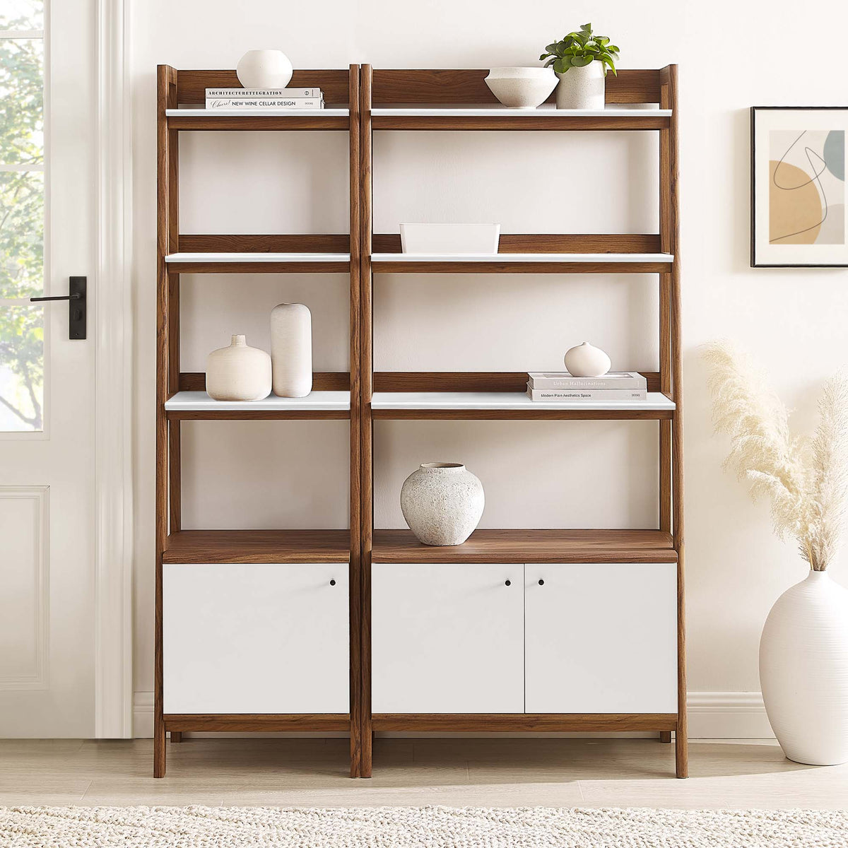 Bixby Wood Bookshelves Set of 2 - Walnut White