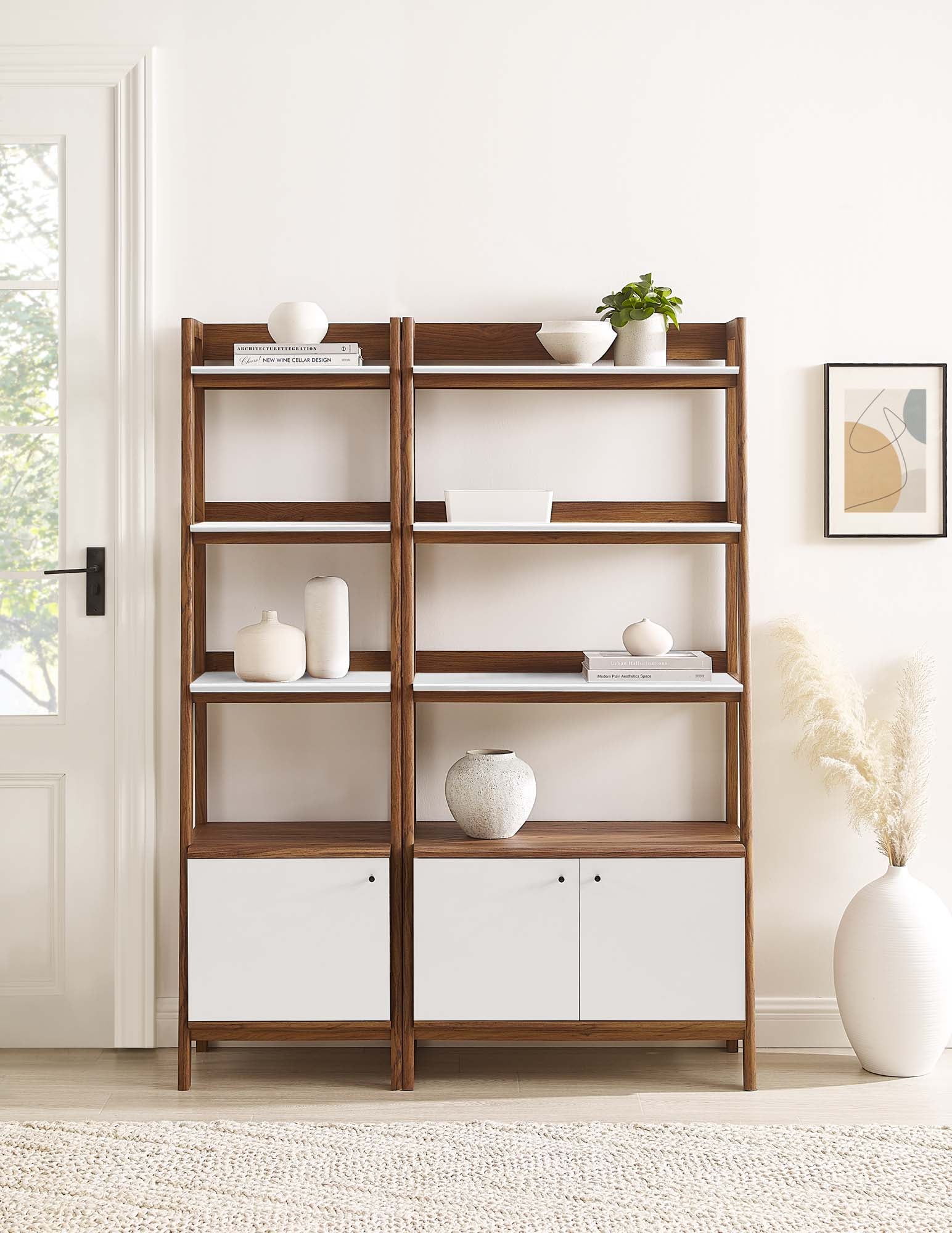 Bixby Wood Bookshelves Set of 2 - Walnut White