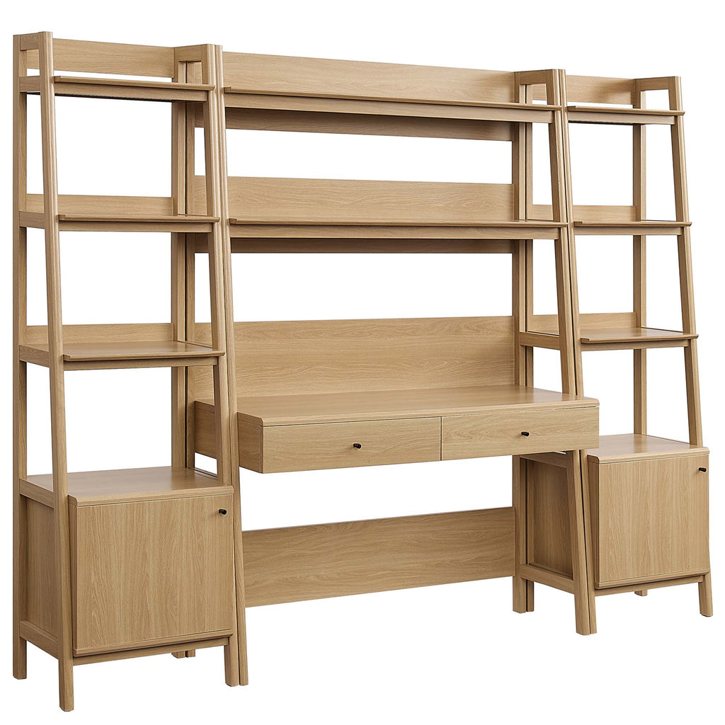 Bixby 3-Piece Wood Office Desk and Bookshelf - Oak (Bookshelf, 2 Desks)