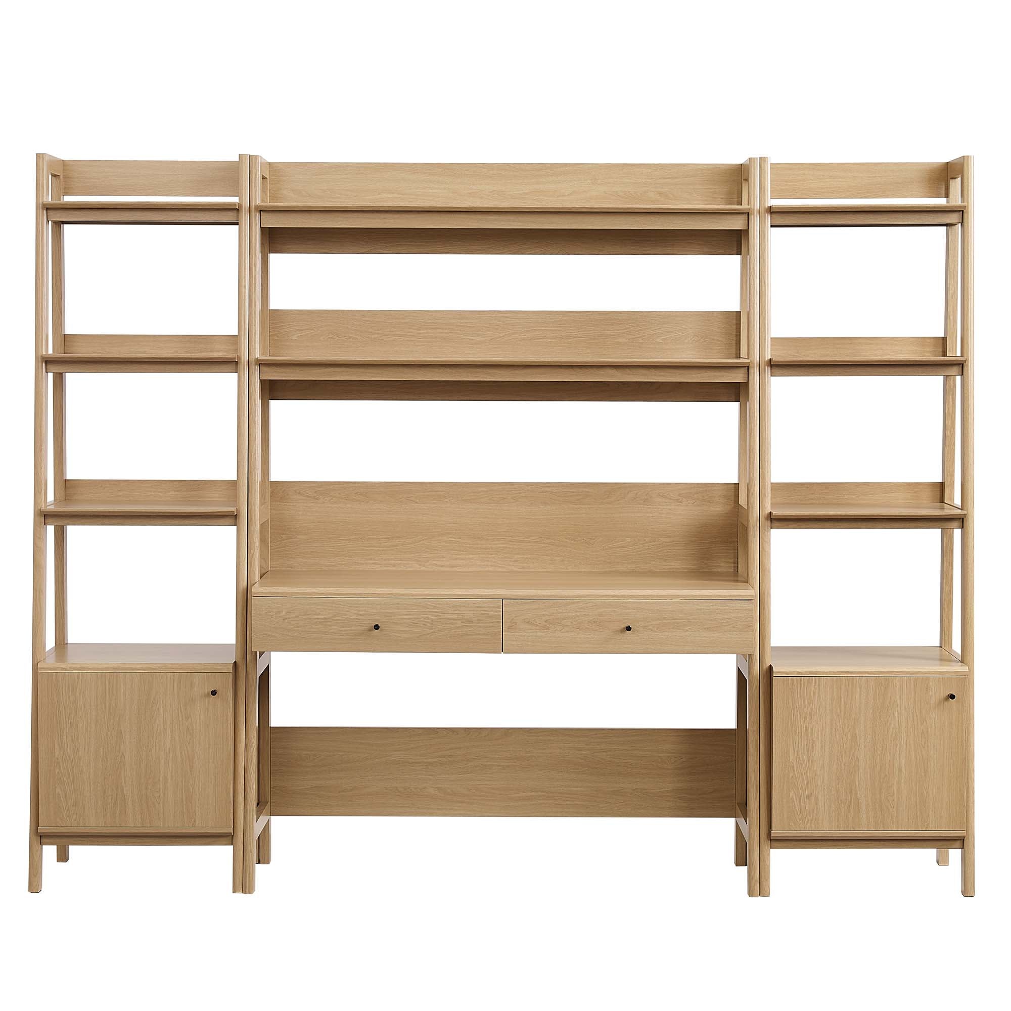 Bixby 3-Piece Wood Office Desk and Bookshelf - Oak (Bookshelf, 2 Desks)