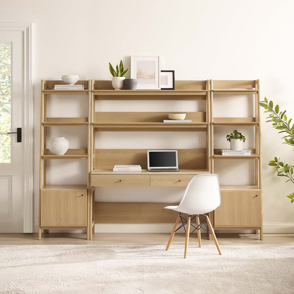 Bixby 3-Piece Wood Office Desk and Bookshelf - Oak (Bookshelf, 2 Desks)