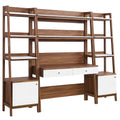 Bixby 3-Piece Wood Office Desk and Bookshelf - Walnut White (Bookshelf, 2 Desks)