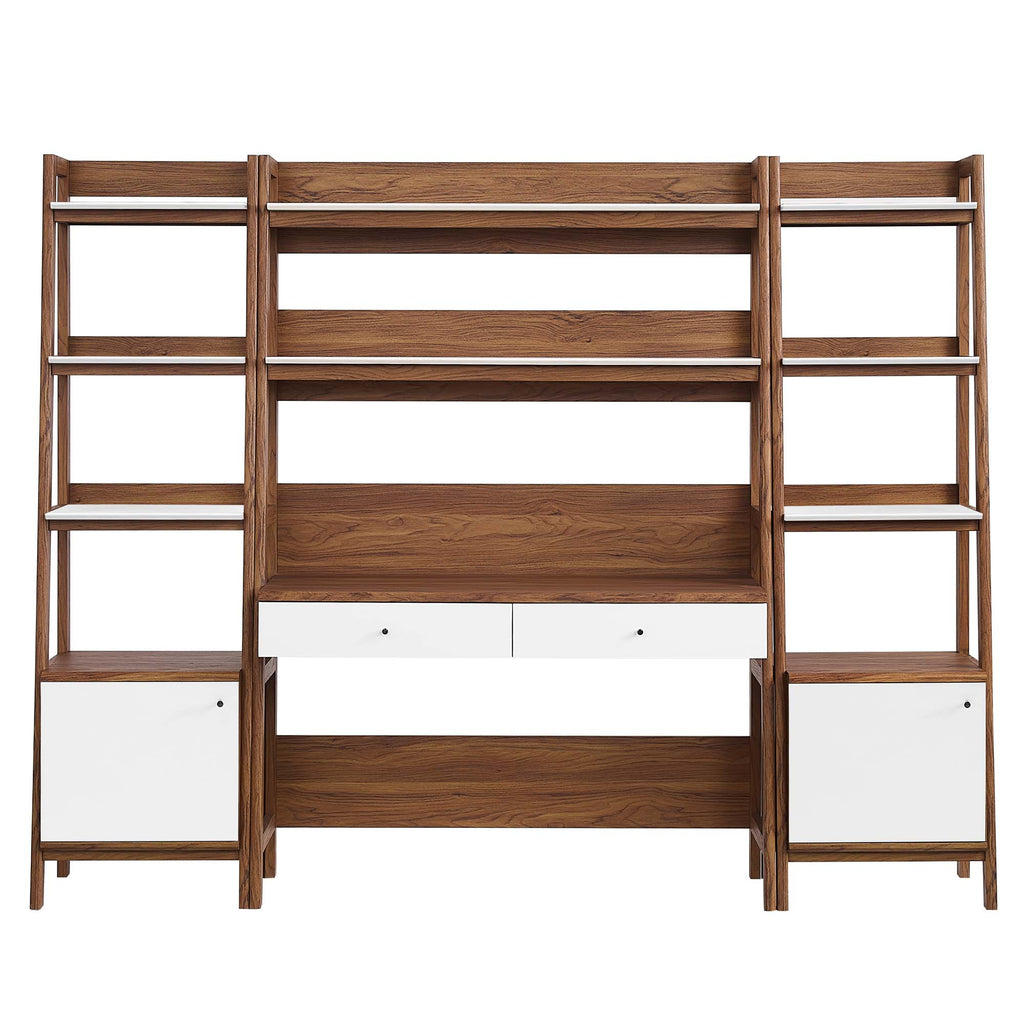 Bixby 3-Piece Wood Office Desk and Bookshelf - Walnut White (Bookshelf, 2 Desks)