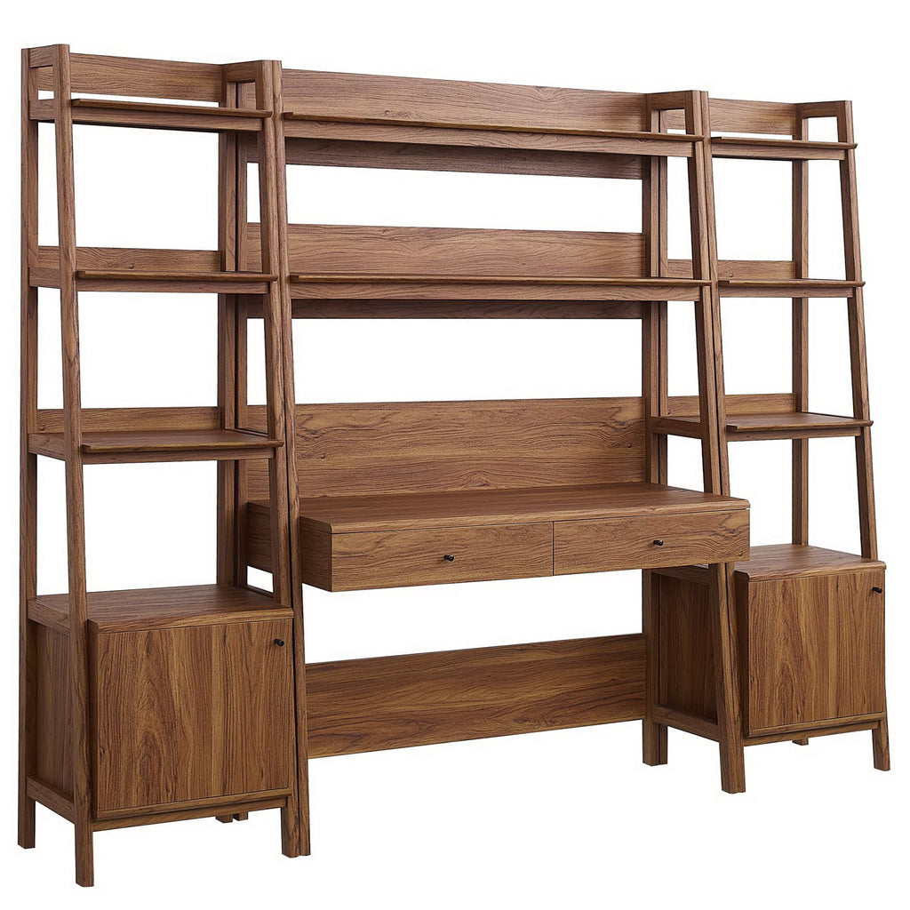 Bixby 3-Piece Wood Office Desk and Bookshelf - Walnut (Bookshelf, 2 Desks)