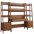 Bixby 3-Piece Wood Office Desk and Bookshelf - Walnut (Bookshelf, 2 Desks)