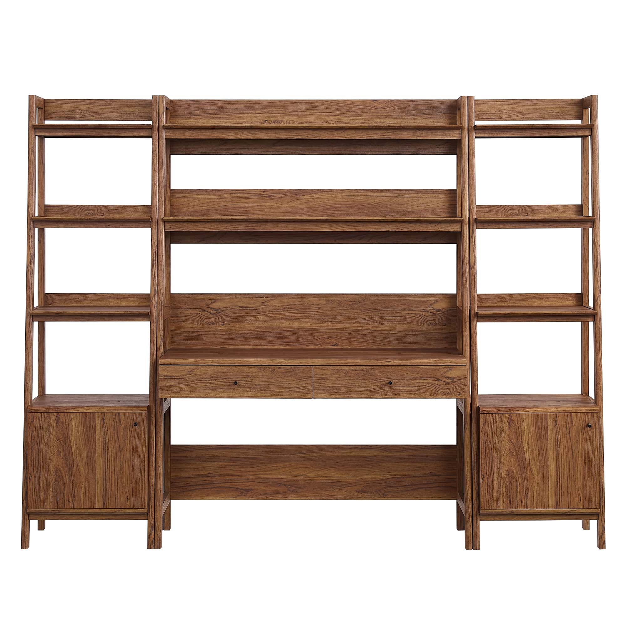 Bixby 3-Piece Wood Office Desk and Bookshelf - Walnut (Bookshelf, 2 Desks)