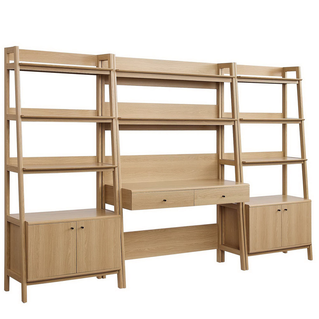 Bixby 3-Piece Wood Office Desk and Bookshelf - Oak (2 Bookshelfs, Desk)