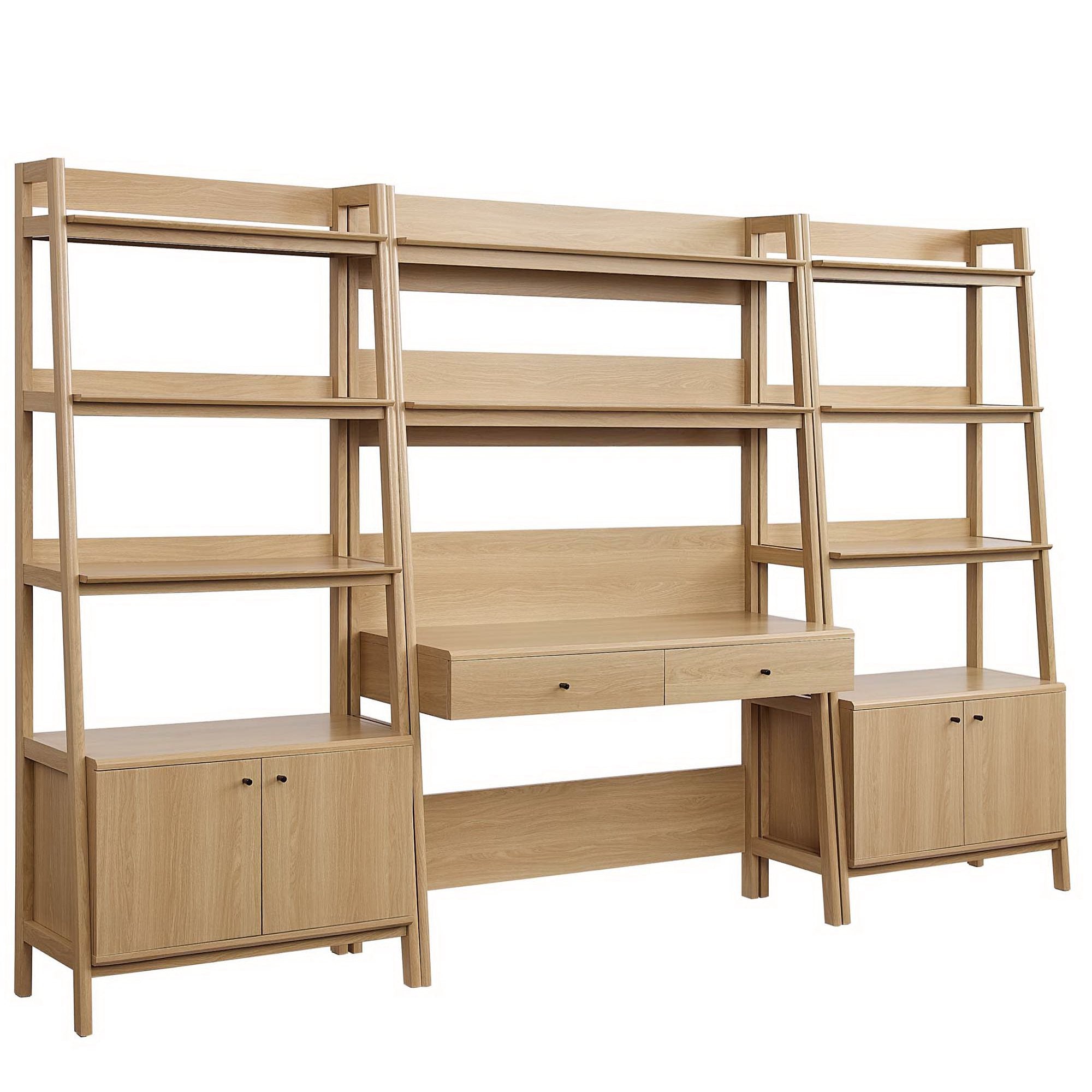 Bixby 3-Piece Wood Office Desk and Bookshelf - Oak (2 Bookshelfs, Desk)