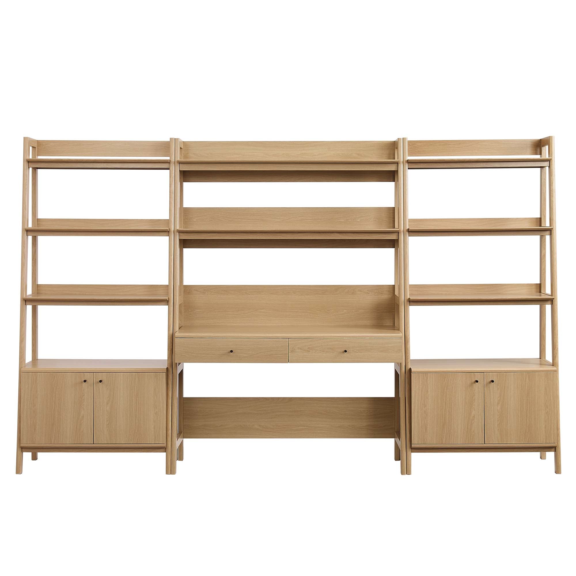 Bixby 3-Piece Wood Office Desk and Bookshelf - Oak (2 Bookshelfs, Desk)