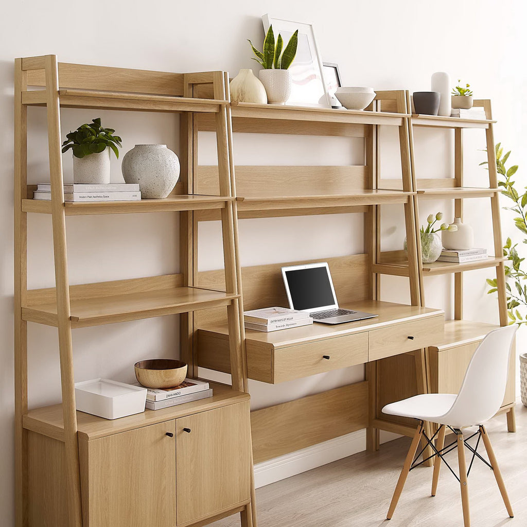 Bixby 3-Piece Wood Office Desk and Bookshelf - Oak (2 Bookshelfs, Desk)