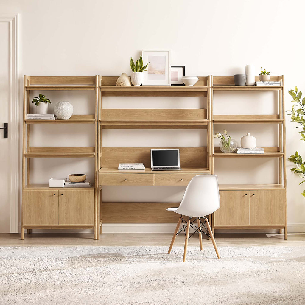Bixby 3-Piece Wood Office Desk and Bookshelf - Oak (2 Bookshelfs, Desk)