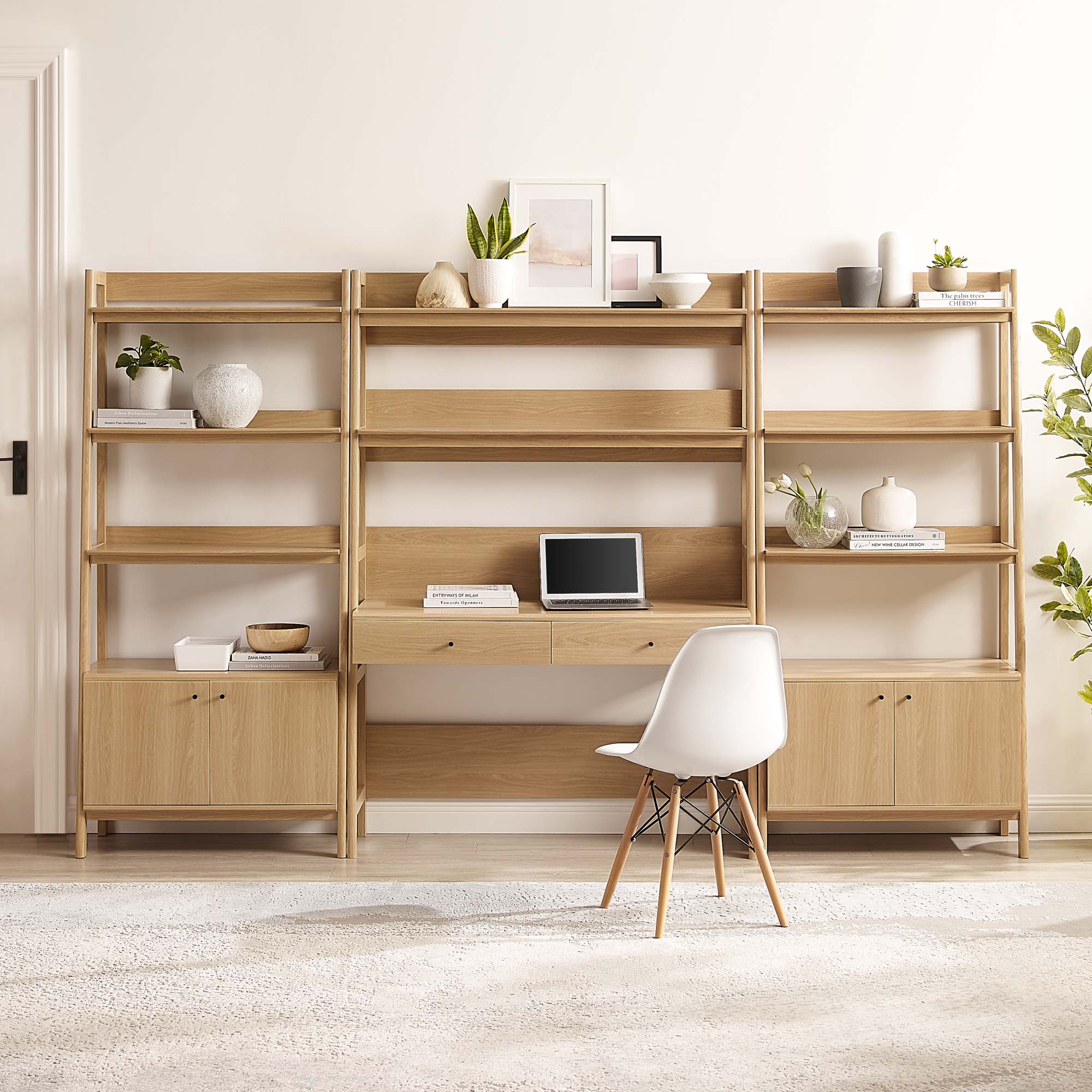 Bixby 3-Piece Wood Office Desk and Bookshelf - Oak (2 Bookshelfs, Desk)