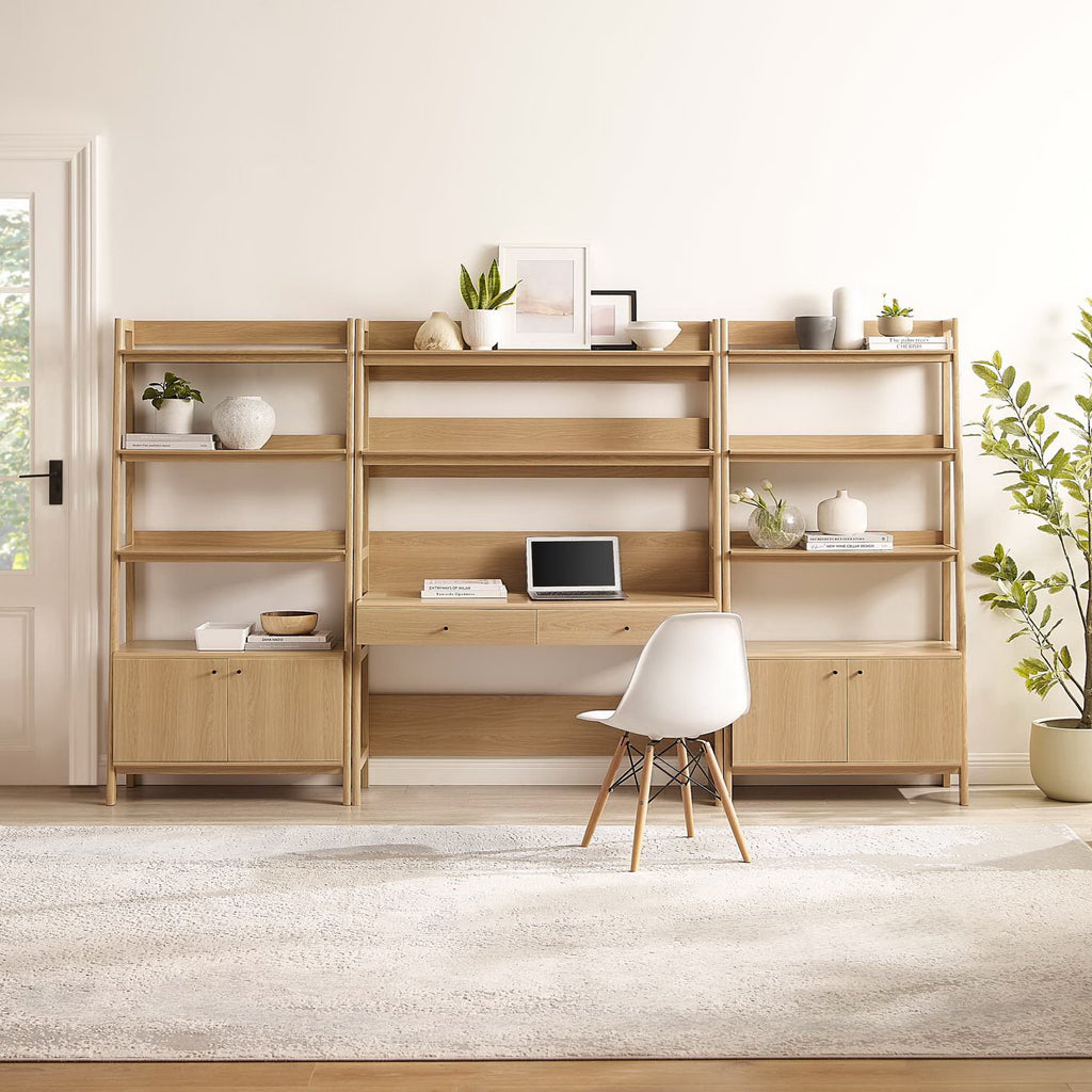 Bixby 3-Piece Wood Office Desk and Bookshelf - Oak (2 Bookshelfs, Desk)