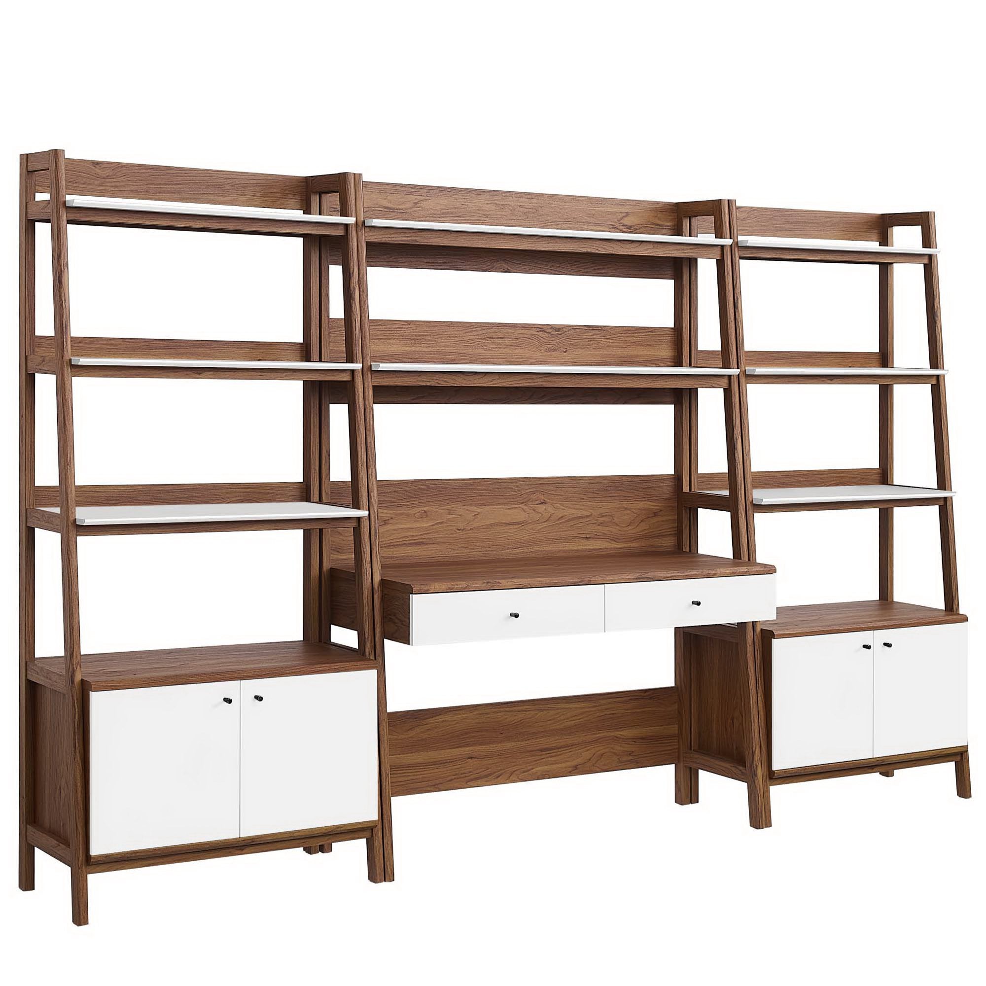 Bixby 3-Piece Wood Office Desk and Bookshelf - Walnut White (2 Bookshelfs, Desk)