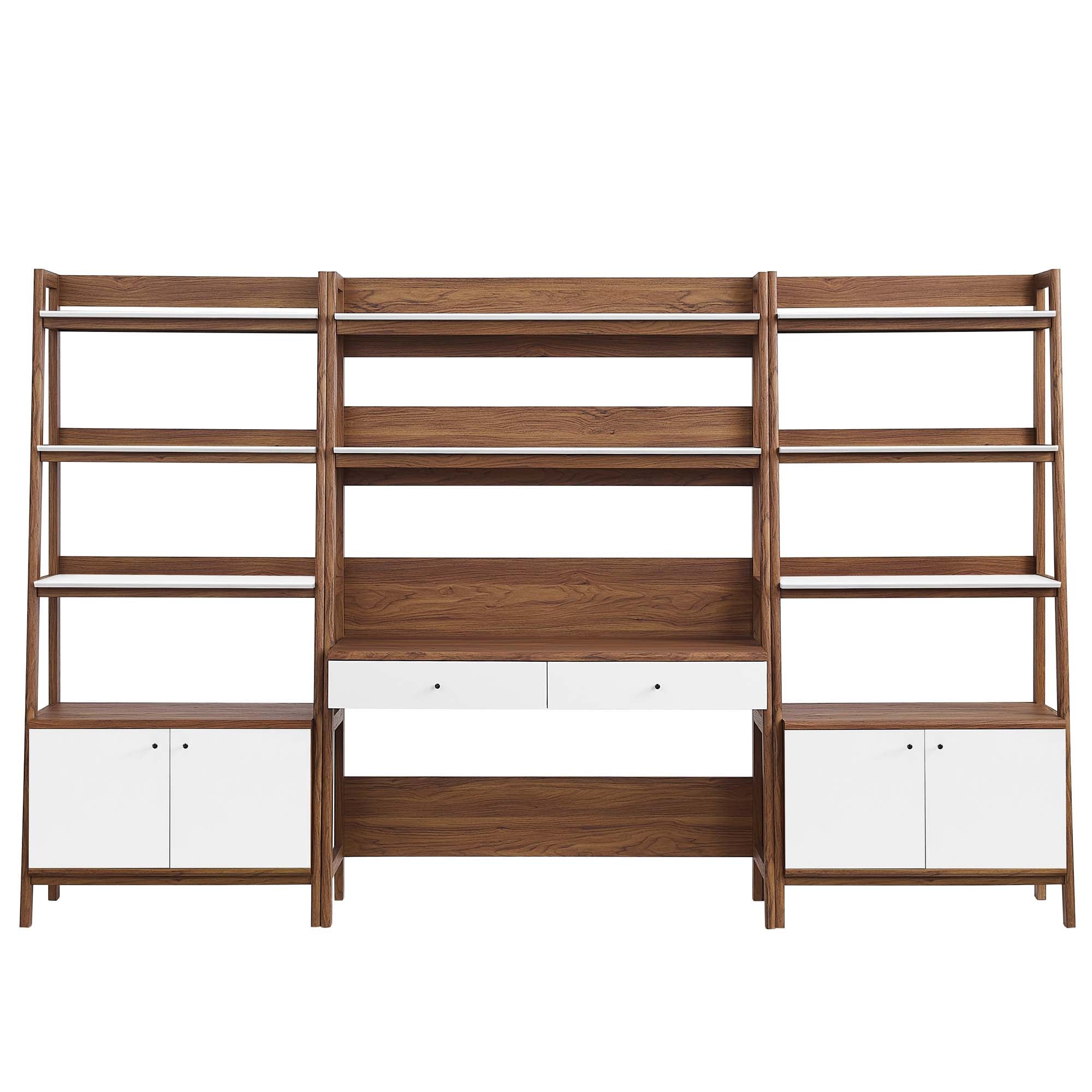 Bixby 3-Piece Wood Office Desk and Bookshelf - Walnut White (2 Bookshelfs, Desk)