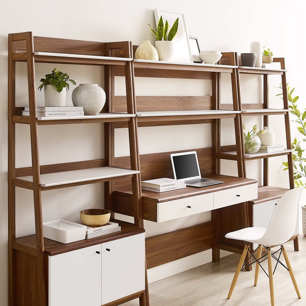 Bixby 3-Piece Wood Office Desk and Bookshelf - Walnut White (2 Bookshelfs, Desk)