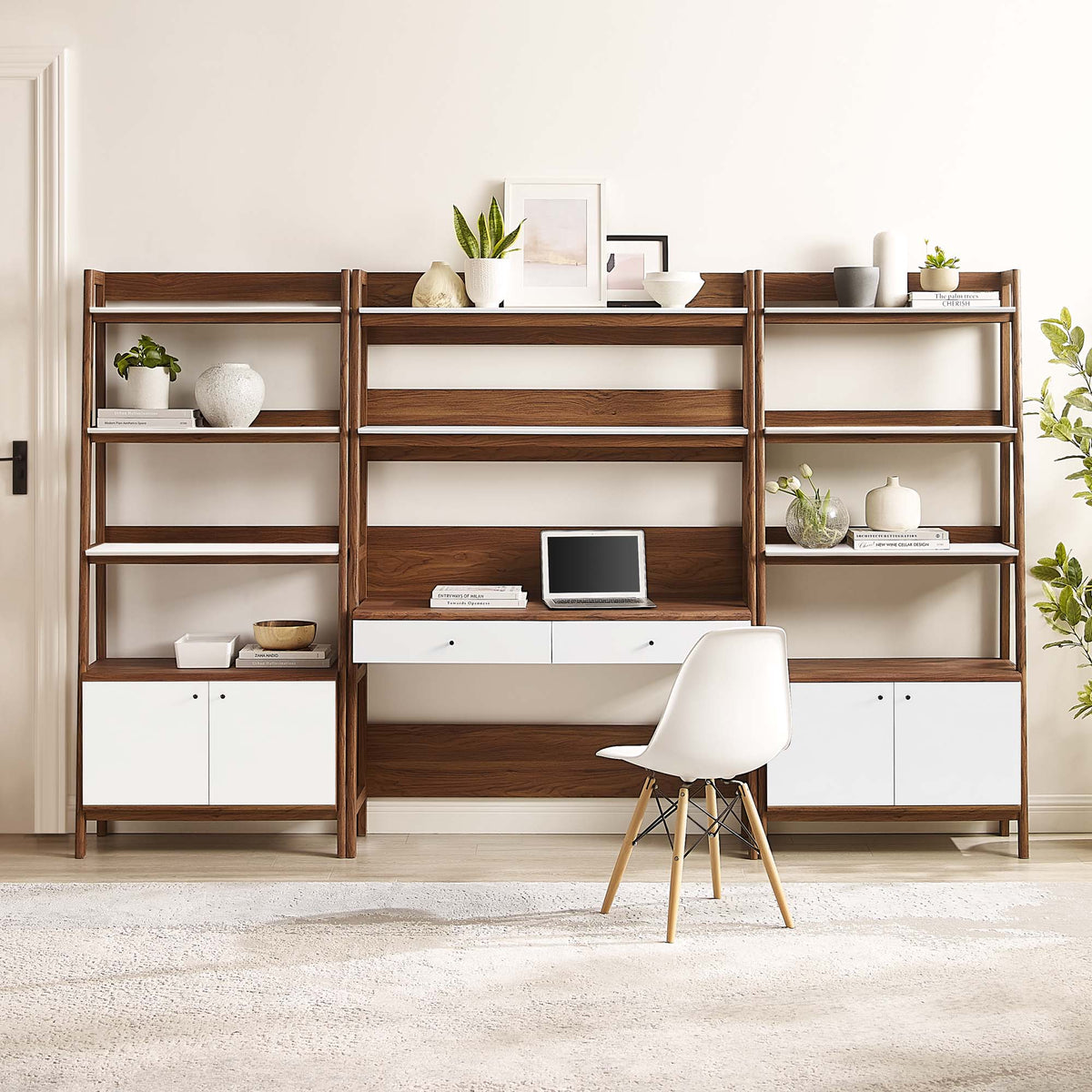Bixby 3-Piece Wood Office Desk and Bookshelf - Walnut White (2 Bookshelfs, Desk)