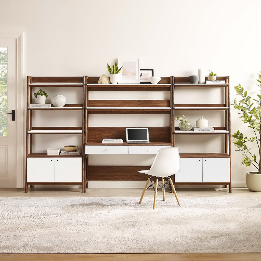 Bixby 3-Piece Wood Office Desk and Bookshelf - Walnut White (2 Bookshelfs, Desk)