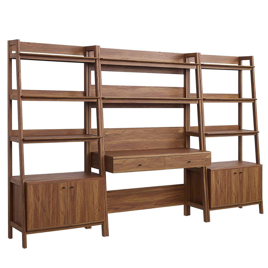 Bixby 3-Piece Wood Office Desk and Bookshelf - Walnut (2 Bookshelfs, Desk)