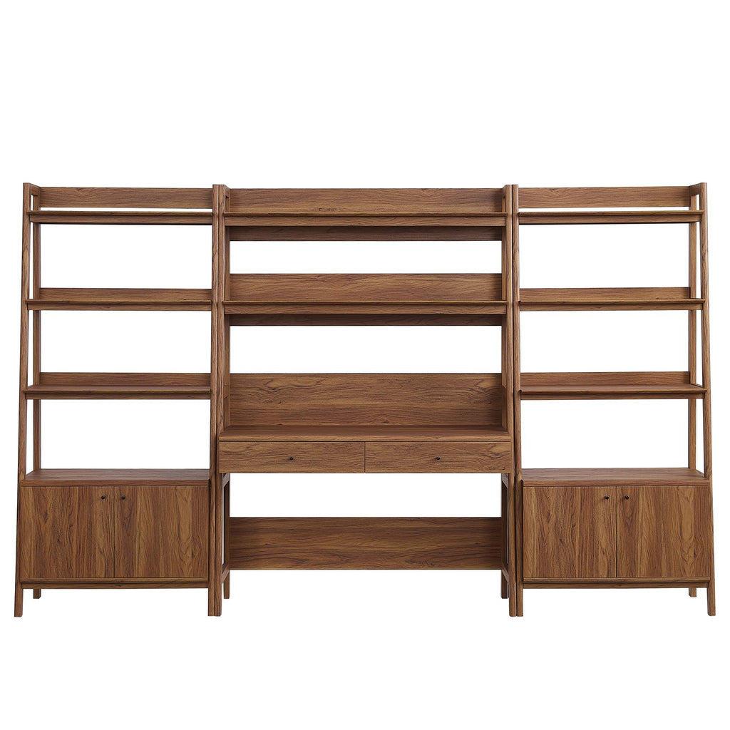 Bixby 3-Piece Wood Office Desk and Bookshelf - Walnut (2 Bookshelfs, Desk)