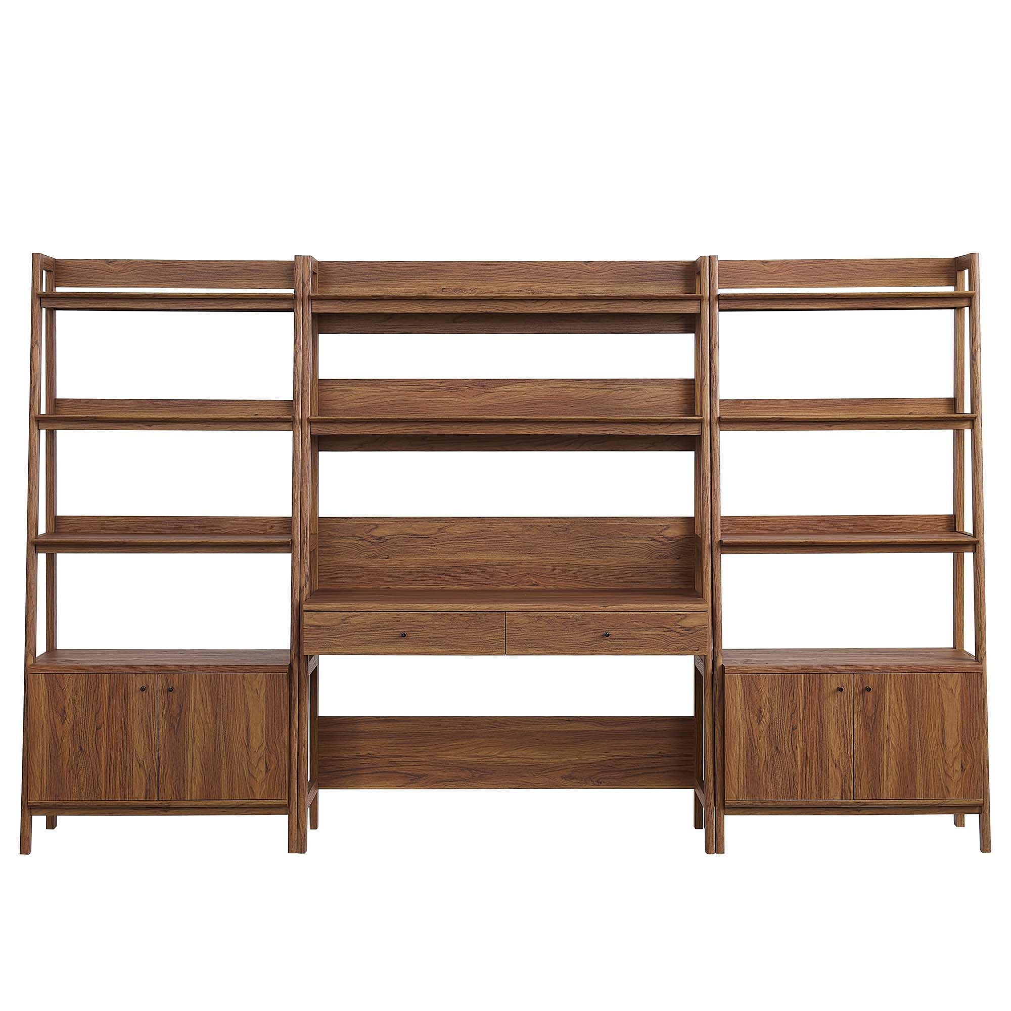 Bixby 3-Piece Wood Office Desk and Bookshelf - Walnut (2 Bookshelfs, Desk)