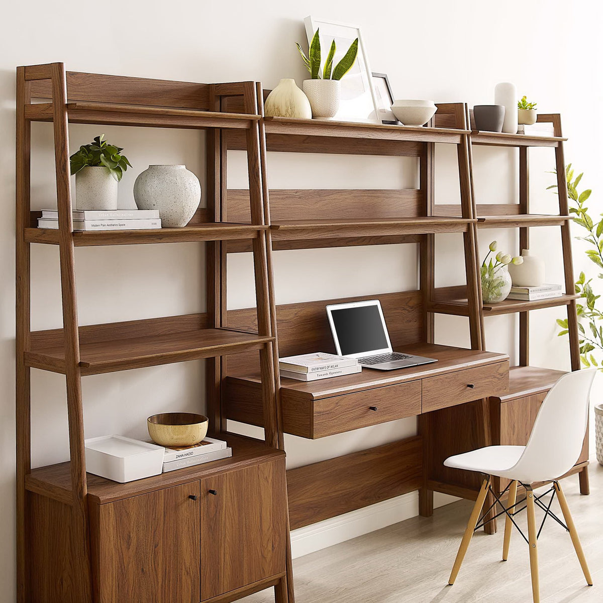 Bixby 3-Piece Wood Office Desk and Bookshelf - Walnut (2 Bookshelfs, Desk)