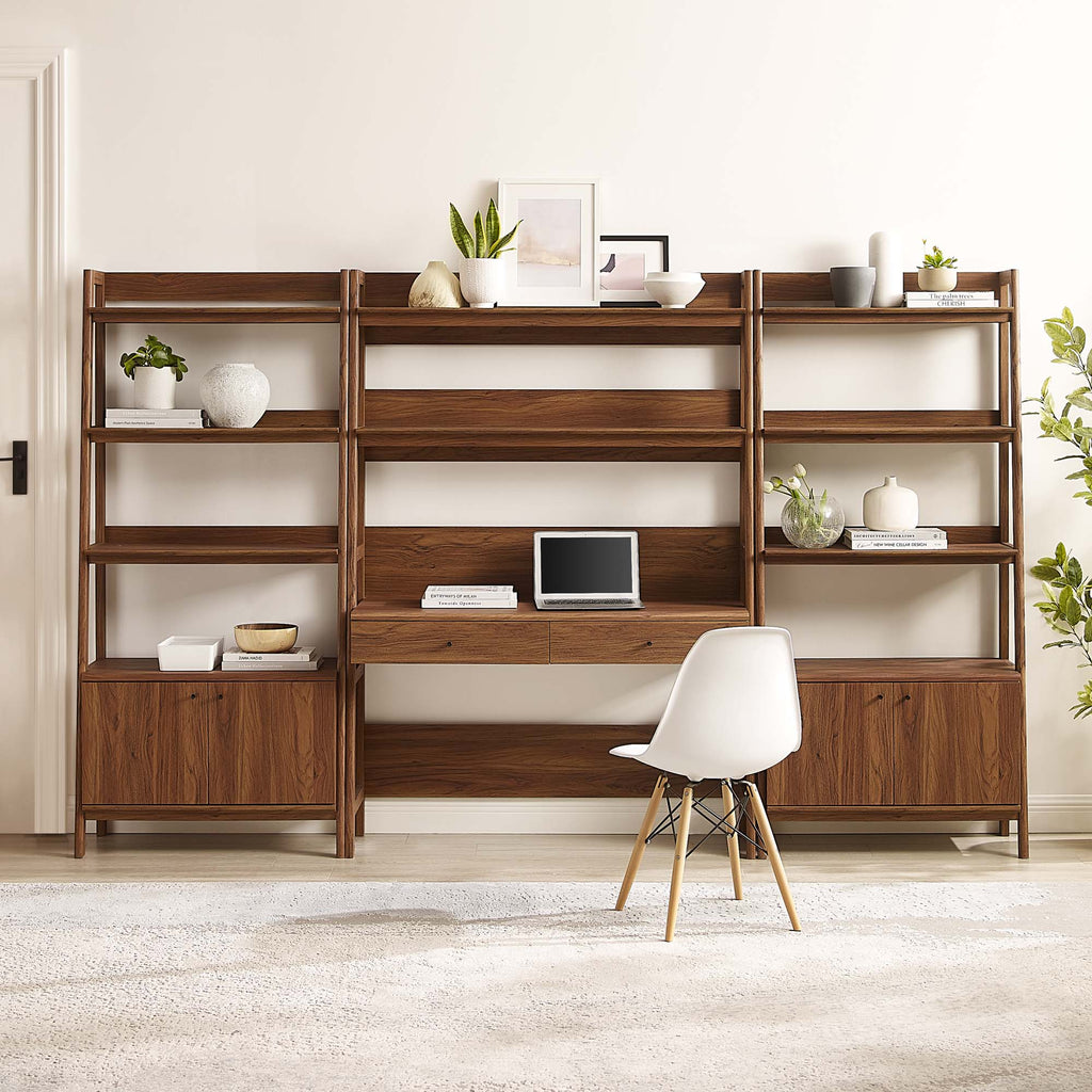 Bixby 3-Piece Wood Office Desk and Bookshelf - Walnut (2 Bookshelfs, Desk)