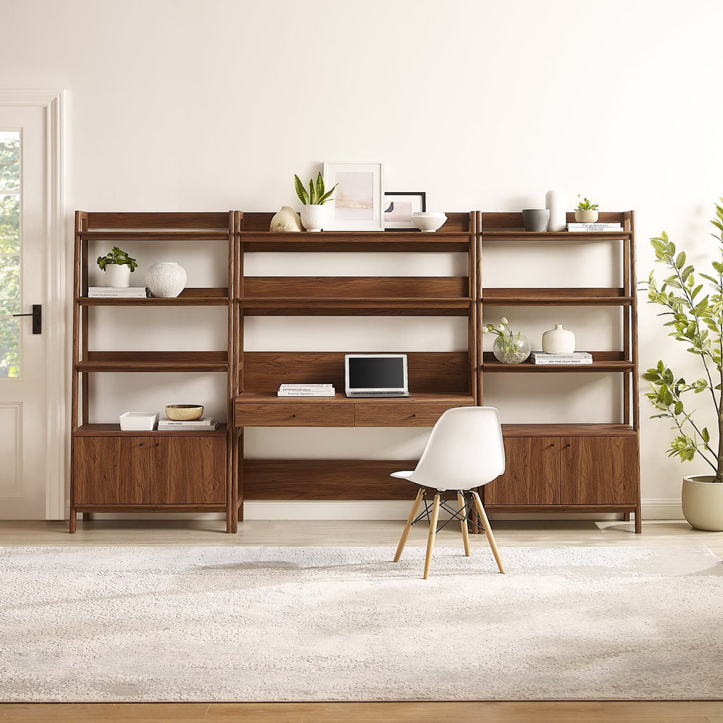 Bixby 3-Piece Wood Office Desk and Bookshelf - Walnut (2 Bookshelfs, Desk)
