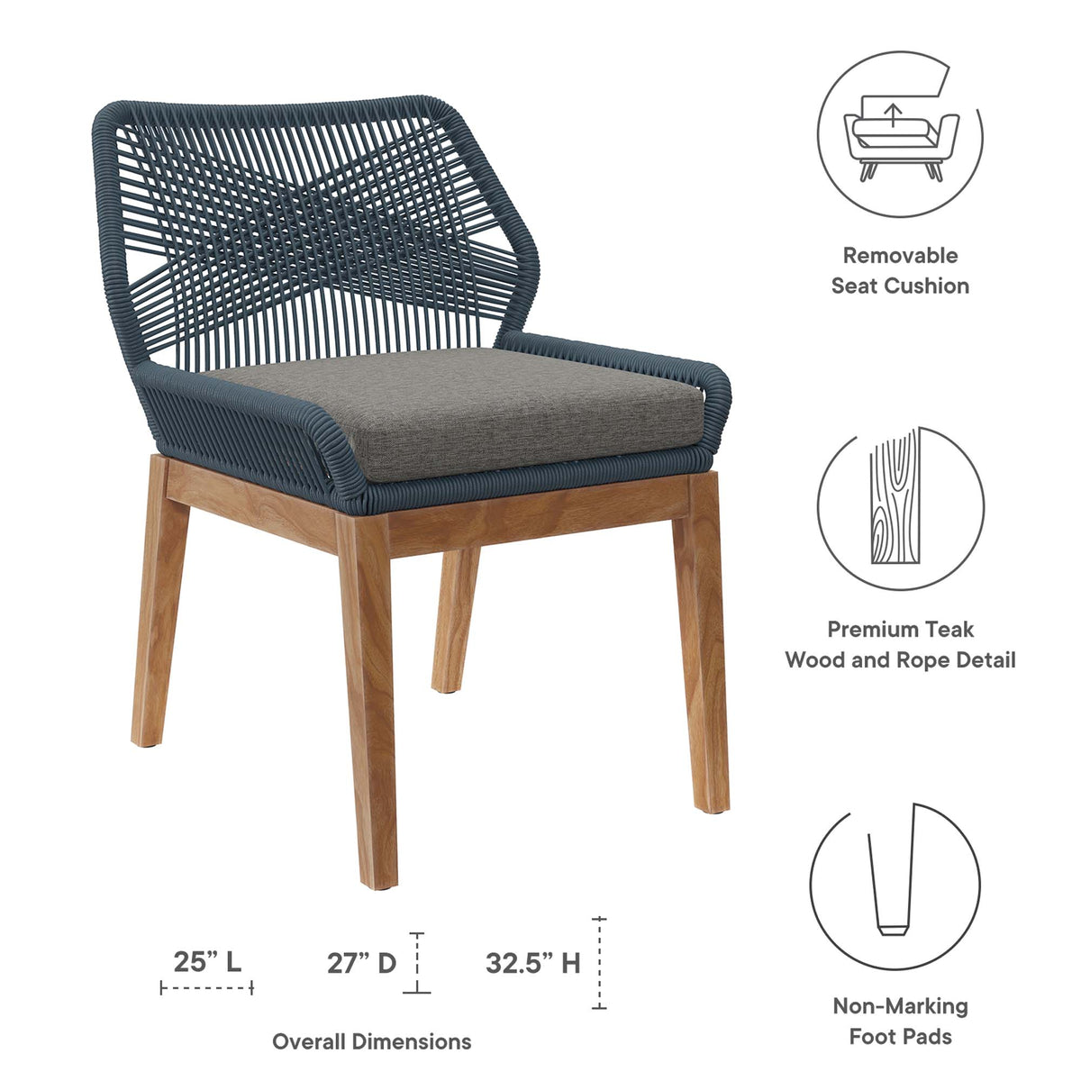 Wellspring 5-Piece Outdoor Patio Teak Wood Dining Set - Blue Graphite