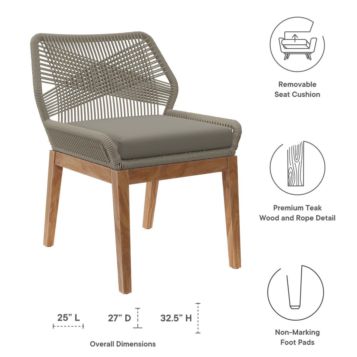 Wellspring 5-Piece Outdoor Patio Teak Wood Dining Set - Light Gray Greige