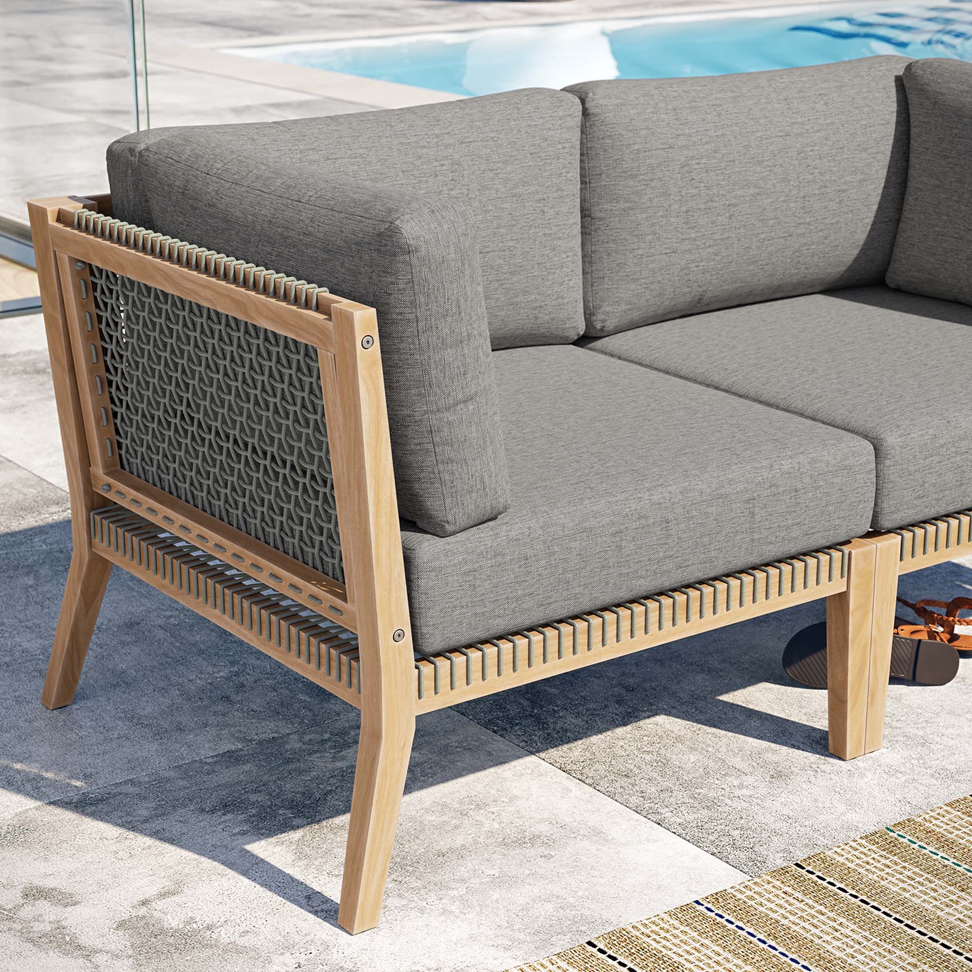 Clearwater Outdoor Patio Teak Wood Loveseat - Gray Graphite