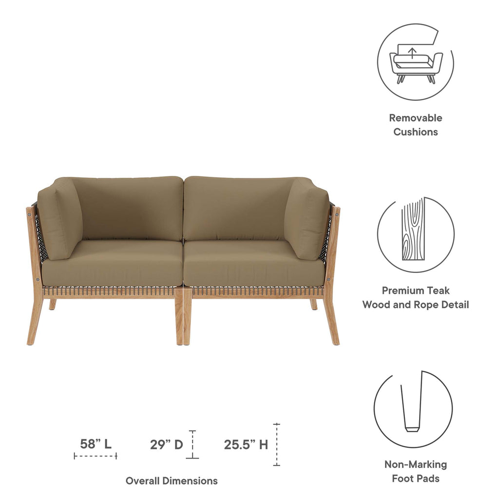 Clearwater Outdoor Patio Teak Wood Loveseat - Gray Light Brown