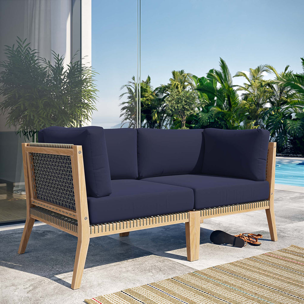 Clearwater Outdoor Patio Teak Wood Loveseat - Gray Navy