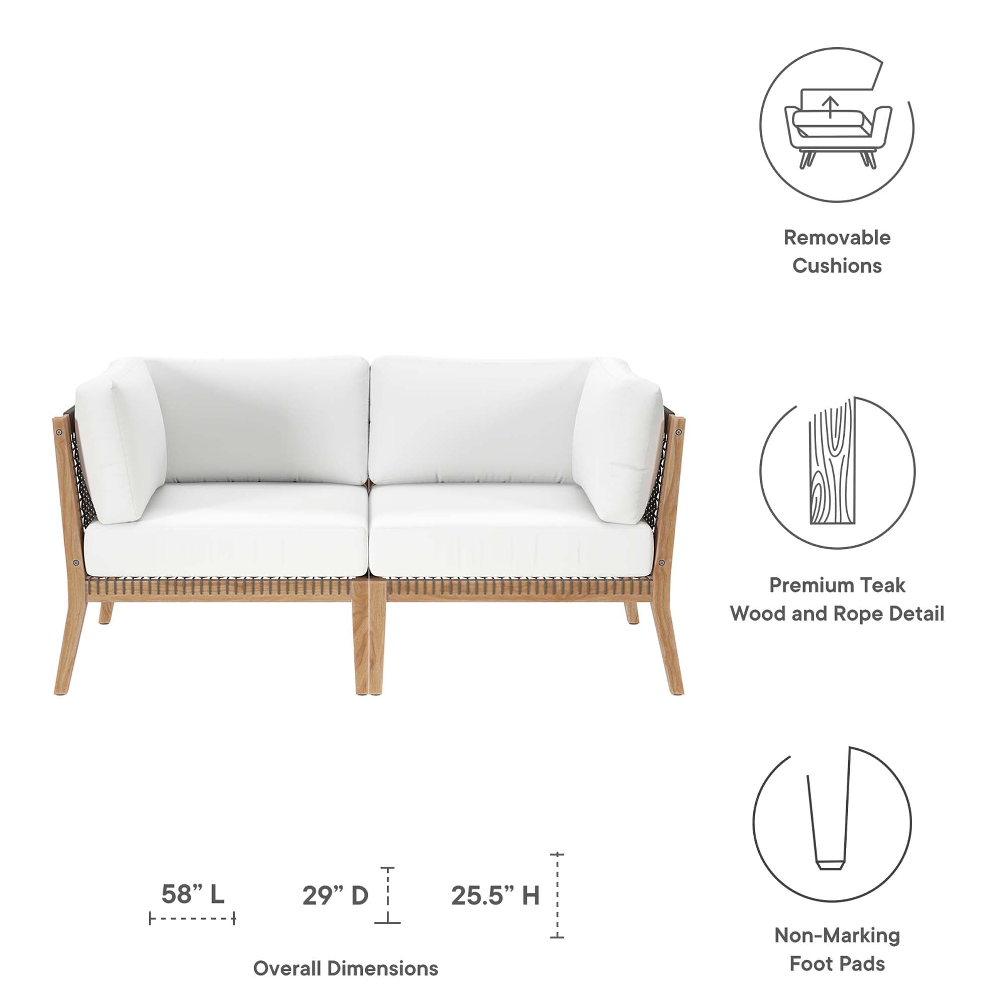 Clearwater Outdoor Patio Teak Wood Loveseat - Gray White