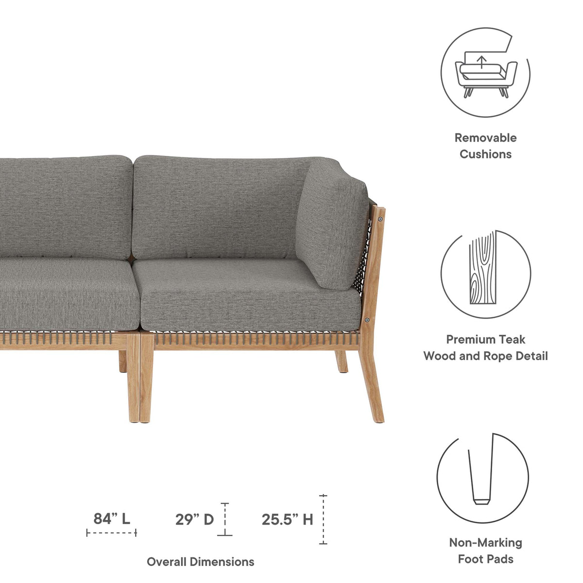 Clearwater Outdoor Patio Teak Wood Sofa - Gray Graphite